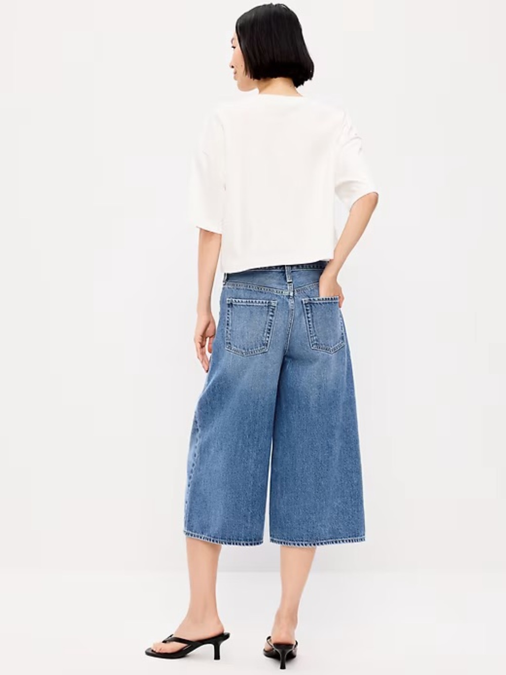 Old Navy Mid-Rise Baggy Wide-Leg Culotte Blue Denim Jeans Size Petite 12 NEW - Picture 3 of 14